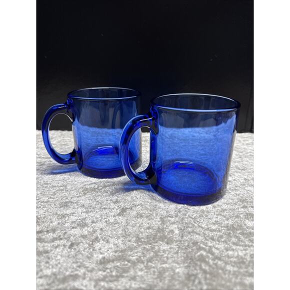 Vintage Cobalt Blue Heavy Glass Mug Coffee Teacup Made in USA set of 2 - Picture 1 of 10